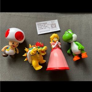 Princess peach,Bowser, toad and yoshi rare action figures and toy